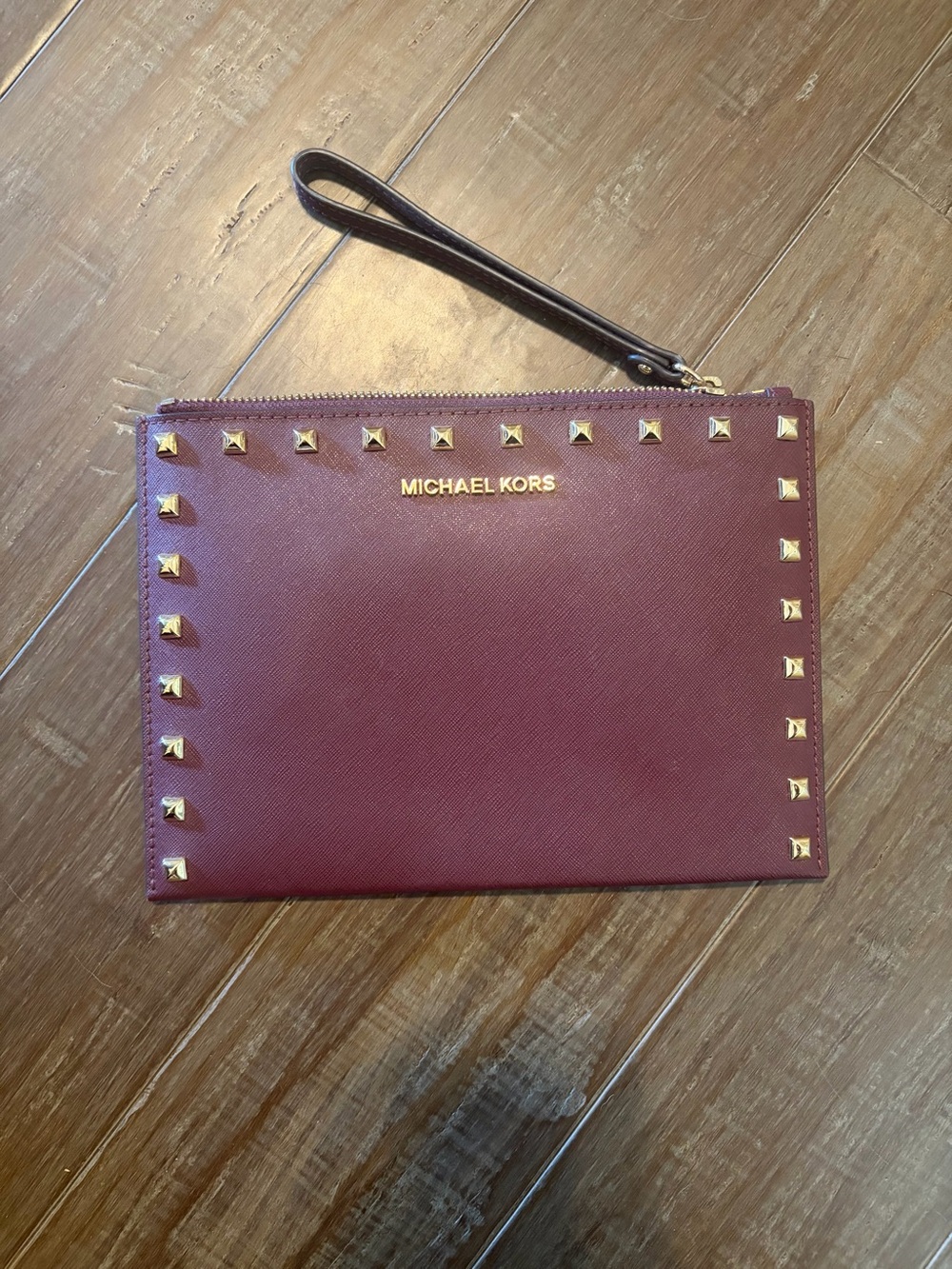 Michael Kors Burgundy Studded Wristlet Clutch